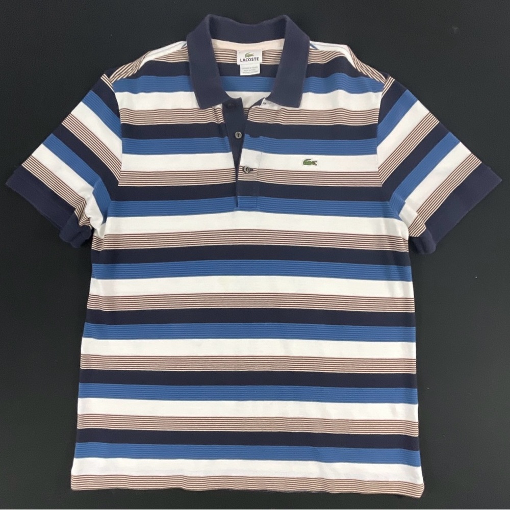 Lacoste Striped Polo Shirt - Blue and White